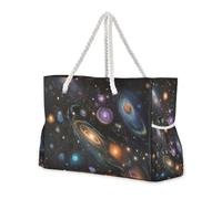 Surrealism Colorful Cosmic Planet - Borsa a mano resistente alla sabbia con tasche laterali, borsa da notte per il fine settimana, oggetti essenziali da viaggio, regali da spiaggia