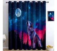 Surrealismo Animali Lupo Tende Oscuranti Termiche Isolanti - Ridurre Il Rumore, Termiche Isolanti per Camera da Letto - 2 Pannelli per camera da letto soggiorno, Blu, 183 x 214 cm