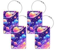 Surrealismo colorato pianeta cosmico acrilico etichette bagagli viaggio compagnia aerea tag bagagli identificatori per valigie 4 pezzi etichetta bookbag