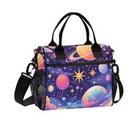 Surrealismo colorato pianeta cosmico borsa termica pranzo con tasca laterale Lunch Box Tote con tracolla borsa per il pranzo per uomini, lavoro, infermieri, scuola