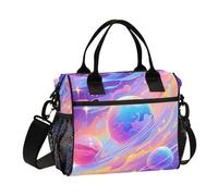 Surrealismo colorato pianeta cosmico grande borsa per il pranzo con porta bottiglia d'acqua borsa per il pranzo con tasca con tracolla borsa per il pranzo per adolescenti adulti università