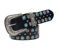 Surrycee Cintura borchiata Cristallo turchese Punk Rivet Metal Waistband Pelle di vacchetta Cowhide Western Cowgirl Cowboy Punk Gothic per abito, jeans, pantaloni,Nero,115cm/waist:38"~40"