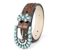 Surrycee Cintura da uomo in pelle occidentale da donna Cintura vintage medievale con fibbia turchese Cintura da donna Cowgirl Cowboy con fiori in rilievo, larghezza 3,8 cm,Verde,115cm/waist:38"~40"