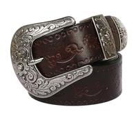 Surrycee Cintura western extra lunga da 105-150 cm, cintura country da donna e da uomo con fibbia grande, cinture in rilievo floreale da cowboy da cowgirl, larghezza 35 mm,Caffè,150cm/waist:52"~54"
