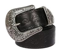 Surrycee Cintura western extra lunga da 105-150 cm, cintura country da donna e da uomo con fibbia grande, cinture in rilievo floreale da cowboy da cowgirl, larghezza 35 mm,Nero,150cm/waist:52"~54"