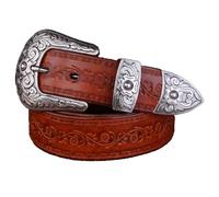 Surrycee Cinture occidentali extra lunghe da 105-150cm per uomo e donna Cowgirl, cinture in vera pelle country con goffratura floreale cowboy per jeans, larghezza 35 mm,Marrone,110cm/waist:36"~38"