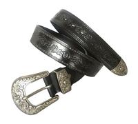 Surrycee Cinture occidentali extra lunghe da 105-150cm per uomo e donna Cowgirl, cinture in vera pelle country con goffratura floreale cowboy per jeans, larghezza 35 mm,Nero,110cm/waist:36"~38"