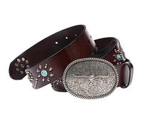 Cinture Western da Donna Uomo Cowboy Cowgirl Cinture in Vera Pelle con Borchie Country con Fibbie per Jeans Pantaloni Rodeo - 38 mm di Larghezza,Caffè,105cm/waist:34"~36"