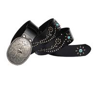 Surrycee Cinture Western da Donna Uomo Cowboy Cowgirl Cinture in Vera Pelle con Borchie Country con Fibbie per Jeans Pantaloni Rodeo - 38 mm di Larghezza,Nero,105cm/waist:34"~36"