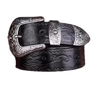 Surrycee Cinture western extra lunghe (105-150 cm) in vera pelle per uomo/donna - Cintura da cowboy con stampa floreale in rilievo con grande fibbia vintage - Larghezza 35mm,Nero,135cm/waist:46"~48"