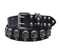 Surrycee Nero,115cm(38"~40"), Cintura con teschio borchiato da uomo e donna, punk rock, gotica, con rivetti, in vera pelle, per jeans, pantaloni, stile hip hop, larghezza 3,8 cm