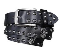 Surrycee Nero,115cm(38"~40"), Cintura da uomo e da donna con borchie punk rock con rivetti goth, con teschio di diamanti, in vera pelle, per jeans e pantaloni, 3,8 cm di larghezza
