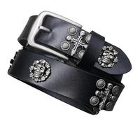 Surrycee Nero,115cm(38"~40"), Cintura da uomo e da donna in vera pelle con teschio e croce religiosa, punk rock, motociclista, gotico, casual, per jeans, pantaloni, abito, 3,8 cm di larghezza