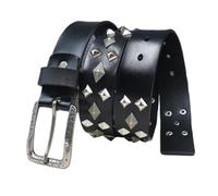 Surrycee Nero,125cm/waist:42"~44", Cintura da Uomo e da Donna in Vera Pelle Nera con Borchie, in Metallo, Punk, Gotico, Rock, Motociclista, con Rivetti, Occhielli, Piramide, Gotico, 38mm di Larghezza