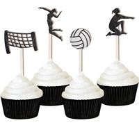 Sursurprise 16 decorazioni per cupcake a forma di pallavolo, in legno, decorazioni per feste di compleanno, baby shower, feste sportive