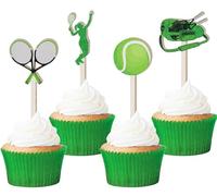 Sursurprise 16 decorazioni per cupcake a forma di tennis, in legno, decorazioni per feste di compleanno, baby shower, forniture per feste sportive