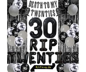 Sursurprise 30° compleanno, decorazione nera, 30 Rip Twenties palloncino per uomini e donne, morte per il mio venti striscioni, Rip per la mia fascia da 20 per lei o lui, divertente trenta compleanno