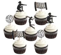Sursurprise 32pcs Pallavolo Cupcake Toppers in legno torta di pallavolo per decorazioni per feste di pallavolo compleanno baby doccia sport forniture per feste