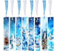 Sursurprise 8 segnalibri invernali con nappe, animali polari in acrilico, orso, pinguino, gufo, segna libri per amanti dei libri, bambini, donne, scrittori, insegnanti, studenti, regali di Natale