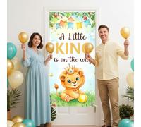 Sursurprise A Little King Is on the Way, striscione per porta d'ingresso con leone per baby shower, sfondo decorativo per feste safari nella giungla, 0,9 x 1,9 m, in poliestere, per decorazione da