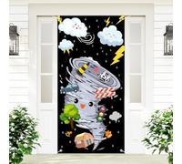 Sursurprise Copertura per porta a tema tornado, striscione per porta con fulmine tempeste, decorazioni per targa di tornado, compleanno, baby shower, decorazione per feste per interni ed esterni