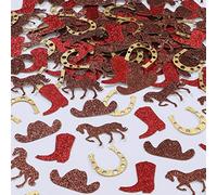 Sursurprise Coriandoli occidentali, confezione da 200 pezzi, con glitter, cappello da cowboy, cavallo, ferro di cavallo, tavolo per bambini, feste di compleanno, decorazioni per la doccia