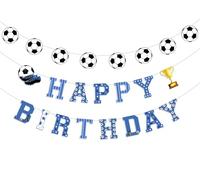 Sursurprise Decorazioni di compleanno di calcio - Set di striscioni blu di buon compleanno e ghirlanda di calcio per gli appassionati di sport Footie a tema Bday Party Supplies