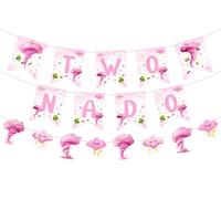 Sursurprise Decorazioni per feste di compleanno di due nado per ragazze, segno di tornado rosa con scritta "Two Nado", decorazione per il secondo compleanno di 2 anni