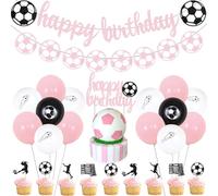 Sursurprise Decorazioni per Feste di Compleanno per Ragazze Rosa Calcio: Banner di Compleanno, Ghirlanda, Topper per Torta, Decorazioni per Cupcake, Palloncini da Calcio