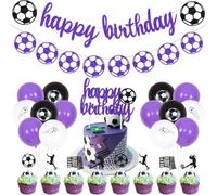 Sursurprise Decorazioni per feste di compleanno per ragazze viola calcio banner di compleanno ghirlanda topper torta palloncino per sport tema forniture per feste di compleanno