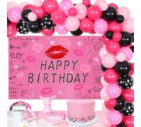 Sursurprise Decorazioni per feste rosa caldo, kit ghirlanda di palloncini di buon compleanno con sfondo, Y2K primi anni 2000 forniture per feste di compleanno per ragazze donne