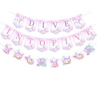 Sursurprise Decorazioni per il 5° compleanno della sirena per ragazze, tuffati in cinque striscioni, kit di banner di compleanno a sirena, Under the Sea Ocean 5 anni Forniture per feste di compleanno