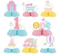 Sursurprise Decorazioni per il primo compleanno pastello per ragazze, 8 pezzi arcobaleno centrotavola a nido d'ape, decorazioni per la tavola, forniture per feste di compleanno di 1 anno