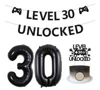 Sursurprise Level 30 Unlocked Compleanno Decorazioni, Level 30 Unlocked Banner Cake Topper Numero 30 Palloncini per Gamer 30° Compleanno Party Decorations Video Game Compleanno Party Supplies