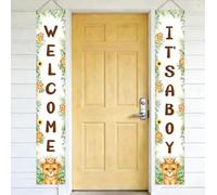 Sursurprise Set di striscioni per portico per baby shower, decorazione da appendere alla porta d'ingresso, 30 x 180 cm, in poliestere, per feste a tema animali nella giungla safari