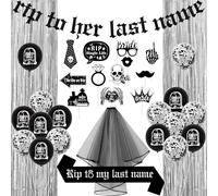 Sursurprise Strappare il suo cognome decorazioni per feste di addio al nubilato, strappare al suo cognome, oggetti di scena fotografici, fascia, frangia in alluminio, velo da sposa, palloncini per