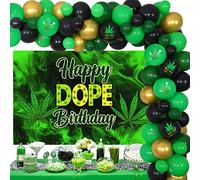 Sursurprise Weed Birthday Party Decorazioni per adulti, marijuana Palloncino, kit con sfondo Happy Dope Birthday, per uomini o donne, 420 Pot Leaf Bday Party Supplies