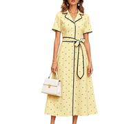 Surttan Abito Eleganti Estivo da Donna Abito Casual con Scollo a V Profondo Abiti a Pois Scollo a Revers Abiti a Maniche Corte Alta con Lacci e Bottoni per Il Tempo Libero Vita Quotidiana e Lavoro