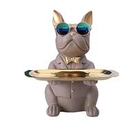suruim bulldog francese statuetta - Con Vassoio in Acciaio Inossidabile, portaoggetti vassoio Vassoio Portaoggetti Salvadanaio Con Chiave Di Caramella (marrone)