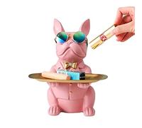 suruim Statuetta e salvadanaio a forma di bulldog, con vassoio, in resina, scultura a forma di animale, decorazione da tavolo, multifunzione, decorazione per casa e ufficio (rosa)