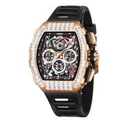 SURVAN WatchDesigner Orologi meccanici automatici da uomo, impermeabili, con quadrante quadrato Tonneau, quadrante quadrato con diamanti, orologio da polso a carica automatica, cinturino regolabile in
