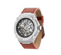 SURVAN WatchDesigner Orologio Automatico Meccanico da Uomo Scheletrato con Specchio in Cristallo di Zaffiro con Cinturino in Pelle Vera Impermeabile(Argento)