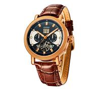 SURVAN WatchDesigner Orologio Automatico Meccanico da Uomo Scheletrato con Specchio in Cristallo di Zaffiro con Cassa Acciaio Placcata oro 18K con Cinturino in Pelle Vera(Col.OroRose)