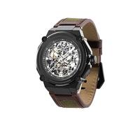 SURVAN WatchDesigner Orologio Automatico Meccanico da Uomo Scheletrato con Specchio in Cristallo di Zaffiro con Cinturino in Pelle Vera(Nero)