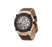 SURVAN WatchDesigner Orologio Automatico Meccanico da Uomo Scheletrato con Specchio in Cristallo di Zaffiro con Cinturino in Pelle Vera(Col.Oro)
