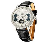 SURVAN WatchDesigner Orologio Automatico Meccanico da Uomo Scheletrato con Specchio in Cristallo di Zaffiro con Cassa Acciaio Placcata oro 18K con Cinturino in Pelle Vera(Co.Argento)