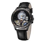 SURVAN WatchDesigner Orologio Automatico Meccanico da Uomo Scheletrato,Quadrante con Mappa del Mondo, Cassa in Acciaio Placcata Oro 18K, Vetro Zaffiro, Cinturino in Pelle Vera, Eleganza