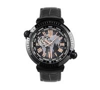 SURVAN WatchDesigner Orologio Automatico Meccanico da Uomo Scheletrato,Quadrante con Mappa del Mondo, Cassa in Acciaio Placcata Oro 18K, Vetro Zaffiro, Cinturino in Pelle Vera, Eleganza (Nero)
