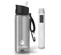 SurviMate Bottiglia d'acqua filtrata ultra-filtrata a 5 stadi, 0,01 μm, materiale senza BPA, certificato NSF/ANSI 42 e 372, bottiglia portatile con filtro dell'acqua per sopravvivenza, campeggio,