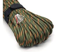 Survival Paracord Rope PSKOOK 100 Feet Fire Starter Parachute Cord 7-Strand Nylon with Red Tinder Cord PE Fishing Line Cotton Thread for Outdoor Lanyards, Bracelets, Handle Wraps (Army Green Camo)